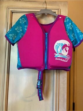 SwimSchool Kids Swim Vest Pink Blue Short Sleeve Zipper